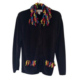 Vintage Lisa International Y2K Boho Hippie Rainbow Fringe Chenille Zip Up Sweat